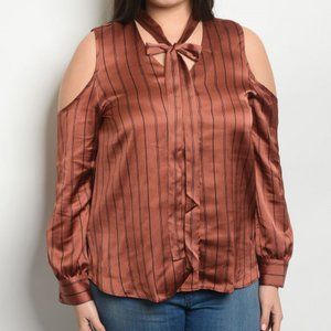 SATIN EARTH BLACK STRIPES PLUS SIZE TOP (44-6)